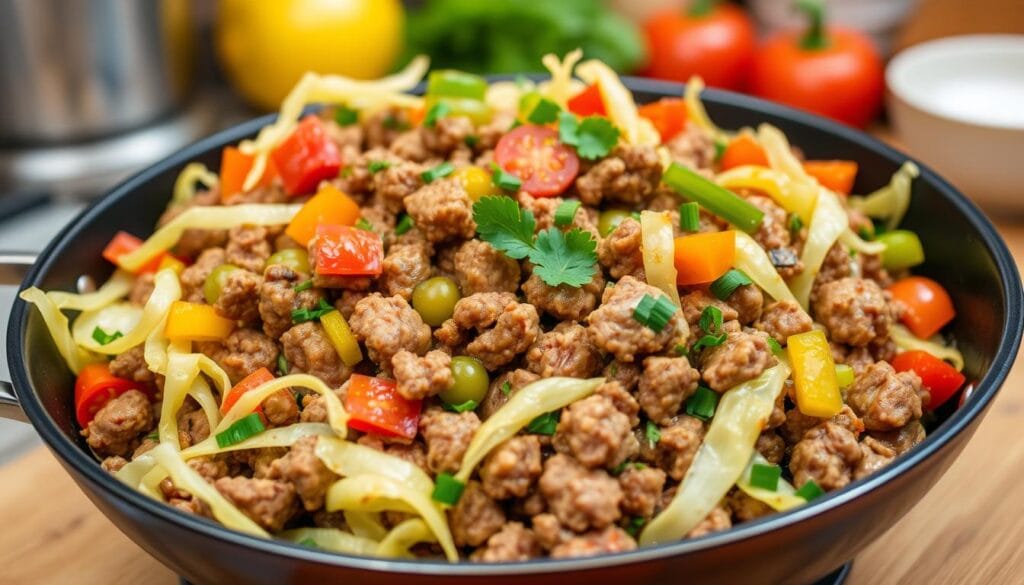 delicious ground beef cabbage skillet